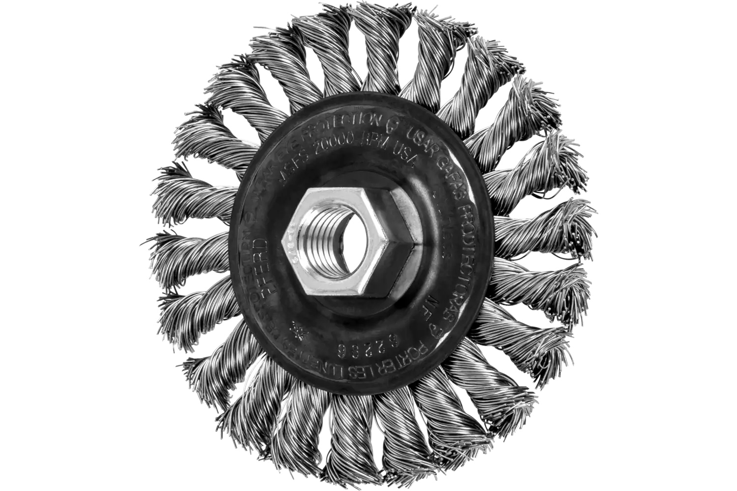 Picture of Pferd Full Cable Knot Wheel Brush 4" Dia. .020 Stainless Steel 5/8-11 Thread